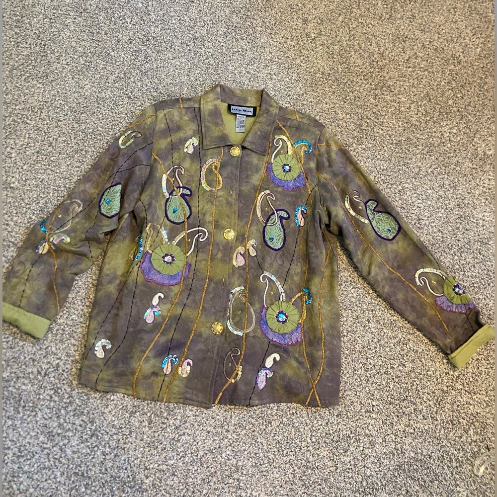 Indigo Moon Olive and Gray Embroidered Jacket